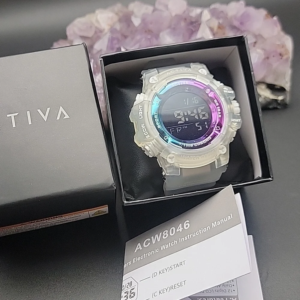 NEW ACW8046-001 Activa Summit X Invicta Mens Digital 50mm White & Clear Watch